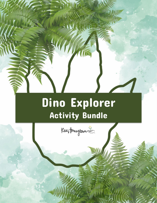 Dino Explorer Activity Bundle cover with greenery design