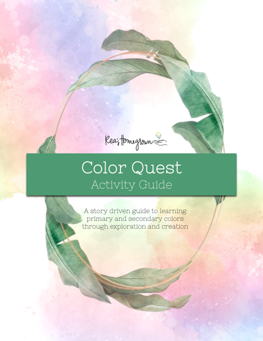 Color Quest Activity Guide with a colorful background and leaf design